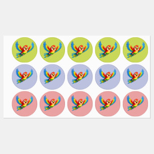 Schattige Papegaai met Grote Ogen Gelukkige Kleurr Labels
