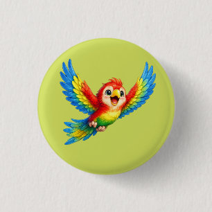 Schattige Papegaai met Grote Ogen Gelukkige Kleurr Ronde Button 3,2 Cm