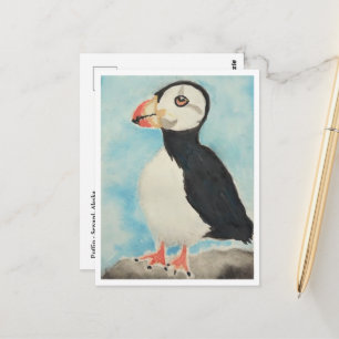 Schattige Papegaaiduiker Watercolor Alaska Dieren Briefkaart