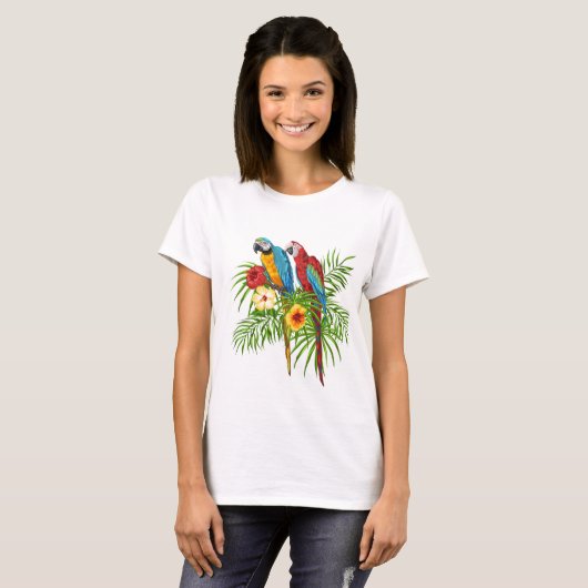 schattige papegaaien op de tak t-shirt (Voorkant volledig)