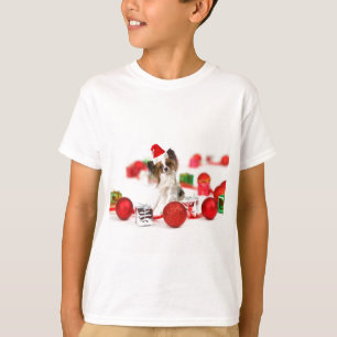 Schattige Papillon-hond Kerstman-muts T-shirt