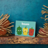 Schattige paprika capsicum trio zingende cartoon fotoplaat (Zijkant)