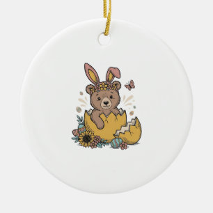 Schattige Pasen Beer in Gebarsten Ei Vintage Vecto Keramisch Ornament