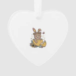 Schattige Pasen Beer in Gebarsten Ei Vintage Vecto Ornament