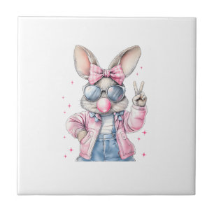Schattige Pasen Dag Konijn Blaast Bubbel Konijn Vr Tegeltje