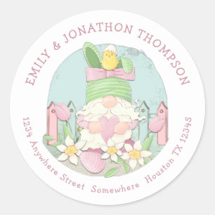 Schattige Pasen Gnome Naam Retouradres Blauwgroen  Ronde Sticker