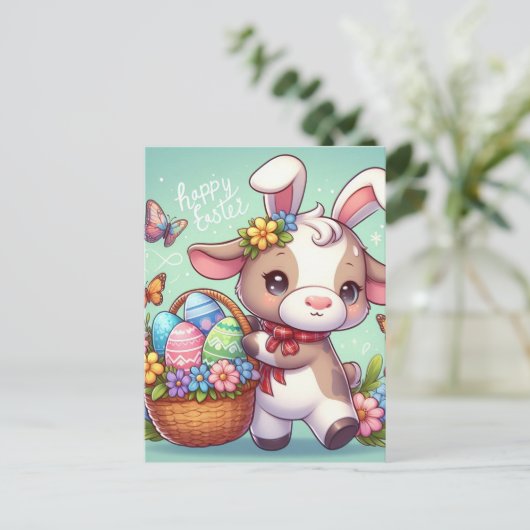 Schattige Pasen Koe Bunny Briefkaart (Staand voorkant)