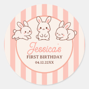 Schattige Pasen Konijnen Roze Meisje 1e Verjaardag Ronde Sticker
