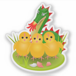 Schattige Pasen-kuikens en de Draak van Doudou Sticker
