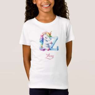 Schattige Pastel blauw roze Eenhoorn Letter Z Mono T-shirt