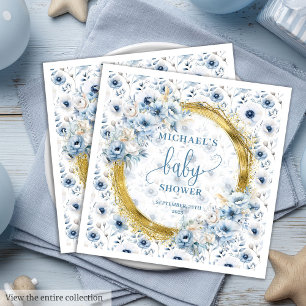 Schattige Pastel Blue Gold Flowers Papieren servet