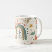 Schattige Pastel Blush Blauwgroen Boho Flowers en Koffiemok (Voorkant rechts)