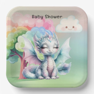 Schattige Pastel Dragon Baby shower Papieren Bordje