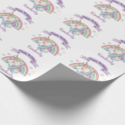 Schattige Pastel Eenhoorn en Sparkly Rainbow Cadeaupapier (Hoek)