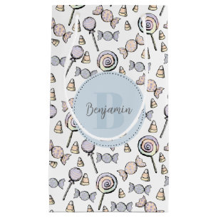 Schattige Pastel Gekleurd Snoep Thema Monogram en  Klein Cadeauzakje