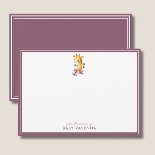 Schattige Pastel Giraffe op Skateboard Baby Shower Notitiekaartje