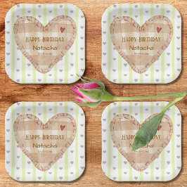 Schattige pastel girly hartpatroon Groen en bruin Papieren Bordje