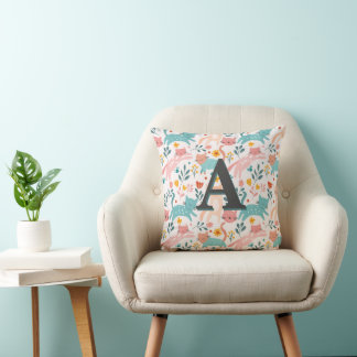 Schattige pastel grillig kattenpatroon monogram kussen
