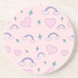 Schattige Pastel Harten & Regenboog Patroon Kawa Zandsteen Onderzetter