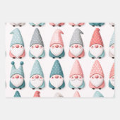 Schattige Pastel Kerst Gnomen, Roze Blauw Grijs Inpakpapier Vel (Voorkant)