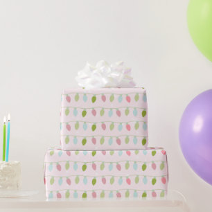Schattige Pastel Kerstverlichting Roze Kerstmis Cadeaupapier