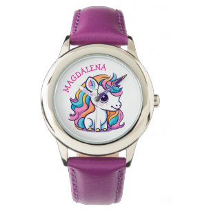 Schattige Pastel Kleur Eenhoorn Horloge met Naam