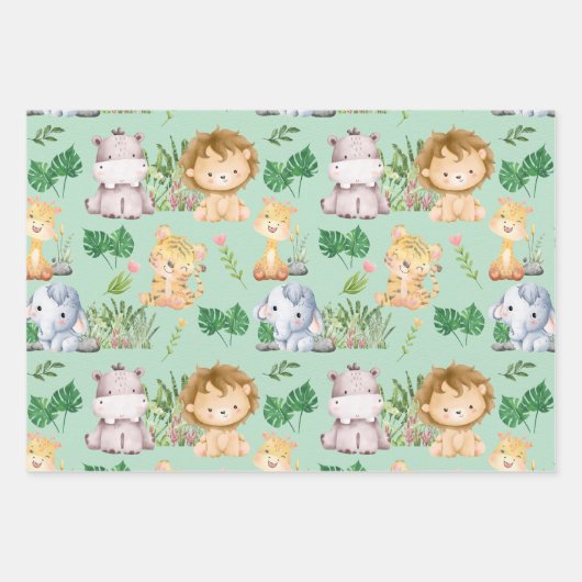 Schattige Pastel Kleur Safari Oerwoud Dier Inpakpapier Vel (Voorkant 2)