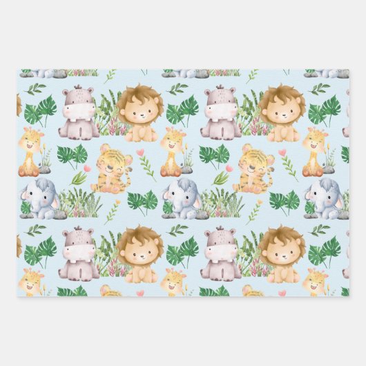 Schattige Pastel Kleur Safari Oerwoud Dier Inpakpapier Vel (Voorkant)