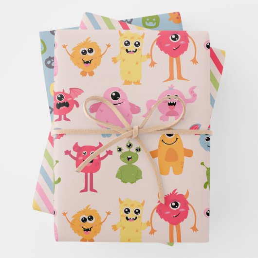Schattige pastel Monster Mash Inpakpapier Vel (In situ)