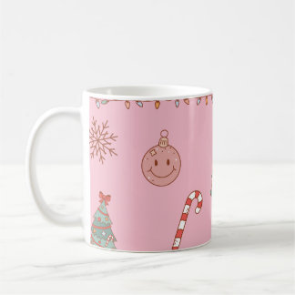 Schattige Pastel Nostalgische Roze Retro Kerstmis Koffiemok