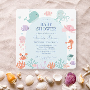 Schattige Pastel Oceaangenoten Blauwe Baby Shower Kaart