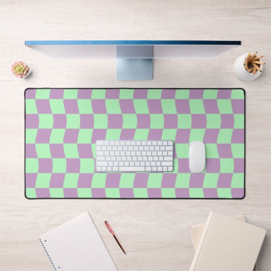 Schattige Pastel Paarse Groene Wavy Checkerboard P Bureaumat (Kantoor 1)