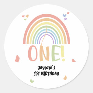 Schattige Pastel Regenboog 1e Verjaardag Ronde Sticker