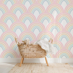 Schattige Pastel Regenboog Scallop Patroon Kinder  Behang