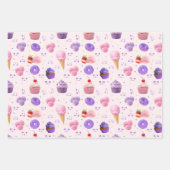 Schattige Pastel Roze Paarse Cupcake Donut Pattern Inpakpapier Vel (Voorkant)