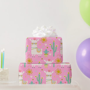 Schattige Pastel Roze Party Llama Kinder Gift Cadeaupapier