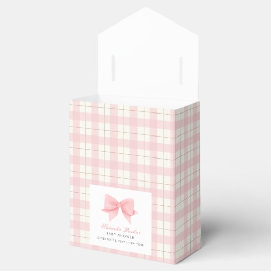 Schattige Pastel Roze Plaid Gingham Bow Baby showe Bedankdoosjes (Geopend)