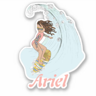 Schattige Pastel Surfer Meisje met Naam Zomer Esth Sticker