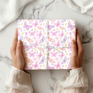 Schattige Pastel Vliegende Vlinders Cadeaupapier