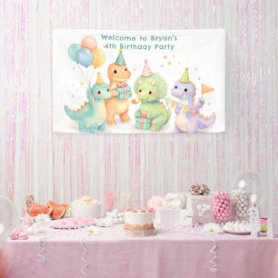 Schattige Pastel Waterverf Dinosaurussen Verjaarda Spandoek