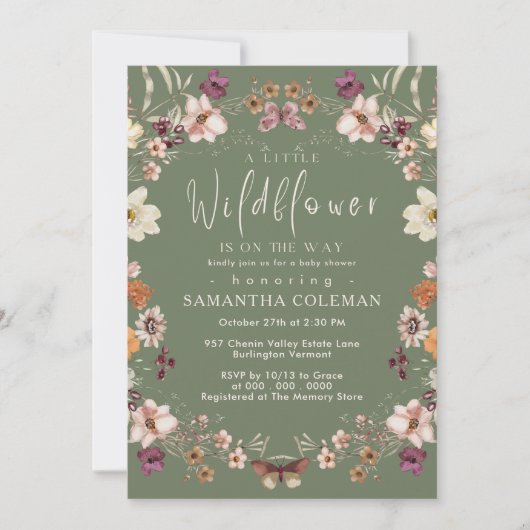 Schattige Pastel Wildflower Sage Groen Baby shower Kaart (Voorkant)