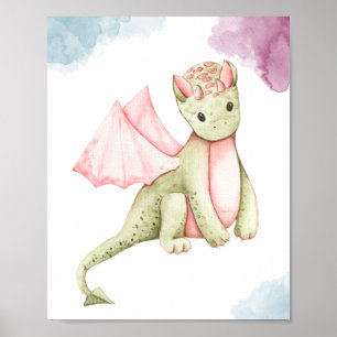 Schattige Patel Roze en Groene Dragon Display Post Poster