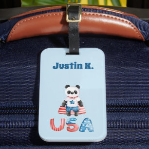 Schattige Patriotische Panda Superheld Gepersonali Bagagelabel