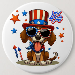 Schattige, patriottisch 4 juli hond / puppy ronde button 6,0 cm