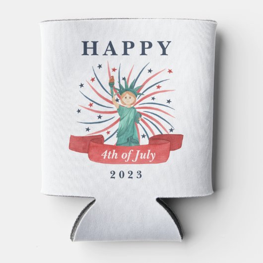 Schattige Patriottisch Rood Wit En Blauw 4 juli Blikjeskoeler (Voorkant)