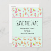 Schattige Patroon met Kwekerijdieren Sla de Datum  Uitnodiging Briefkaart (Voorkant / Achterkant)