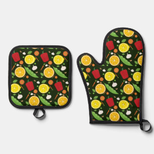 Schattige patroontje Fruit Plantaardig Voedsel Ovenwant & Pannenlap Set