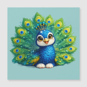 Schattige Pauw met Grote Ogen Kawaii Vogelontwerp
