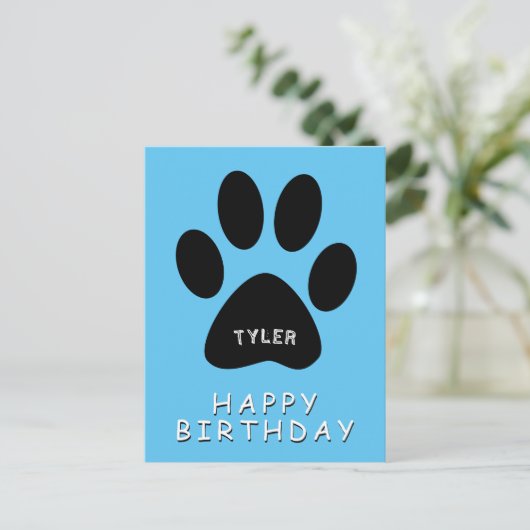 Schattige Paw Print Blauw Gelukkige Verjaardag Briefkaart (Staand voorkant)