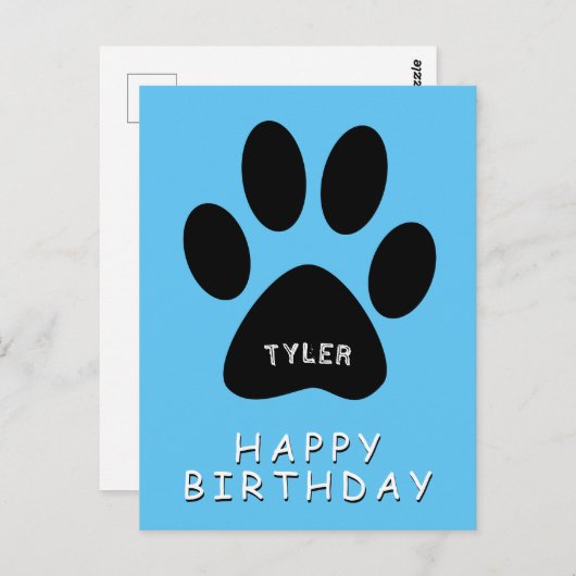 Schattige Paw Print Blauw Gelukkige Verjaardag Briefkaart (Voorkant / Achterkant)